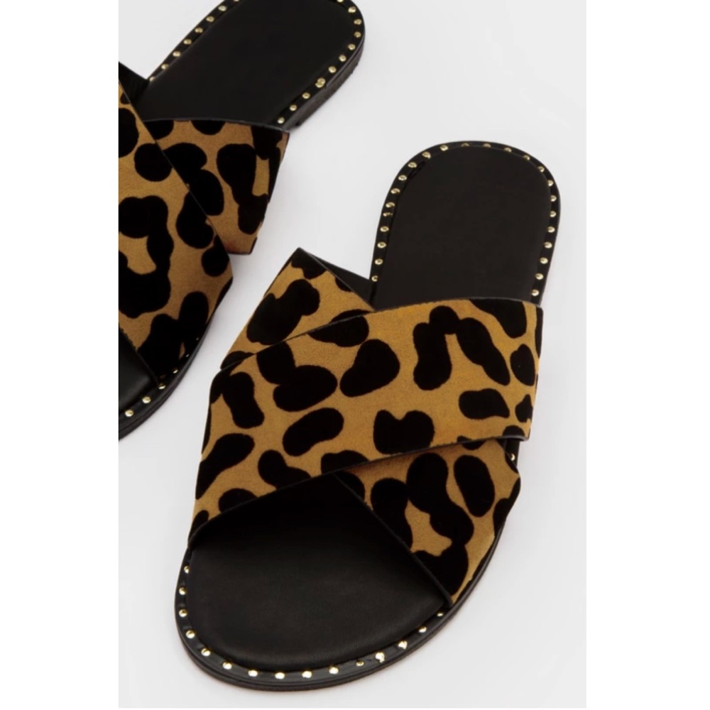 *SALE* Leopard Crossover Slide Studded Sandals